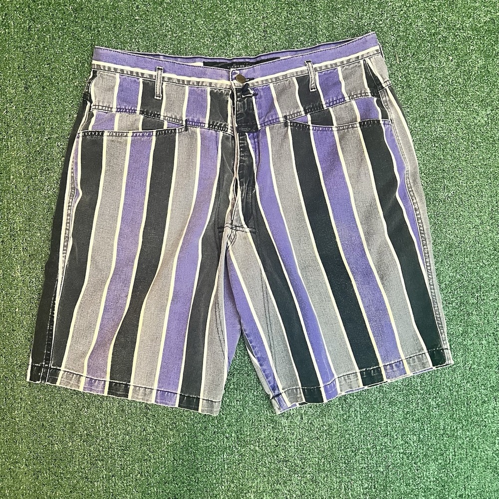 Vintage Marithe Francois Girbaud Striped Denim Shorts Blue Multi Colored Size 38